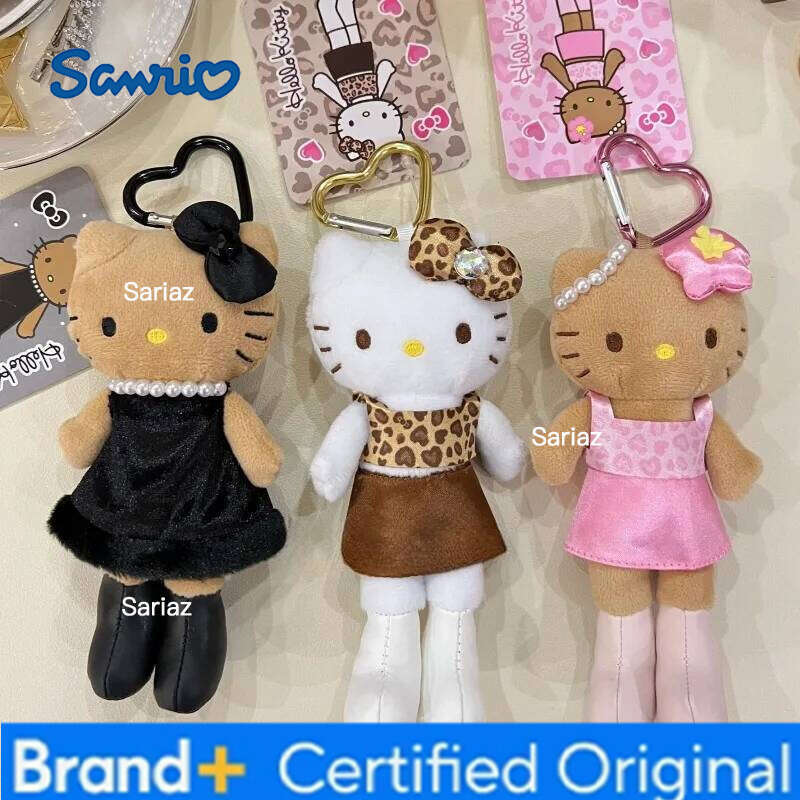 Sanrio s Hello Kitty Leopard Print Black Dress Fashion Plush Toy Keychain Sweet Kitten Decoration Bag Pendant Gifts H260121