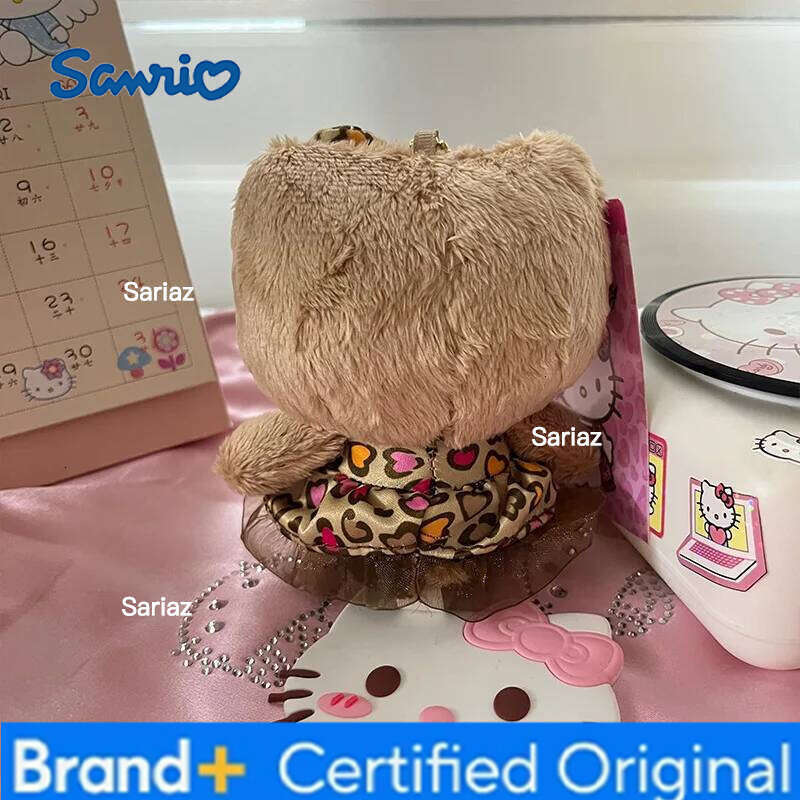 Sanrio Kawaii Hello Kitty 12cm Cartoon leopard print doll backpack pendant Anime Girl's heart Cute Keychain toys Girls gift H260121
