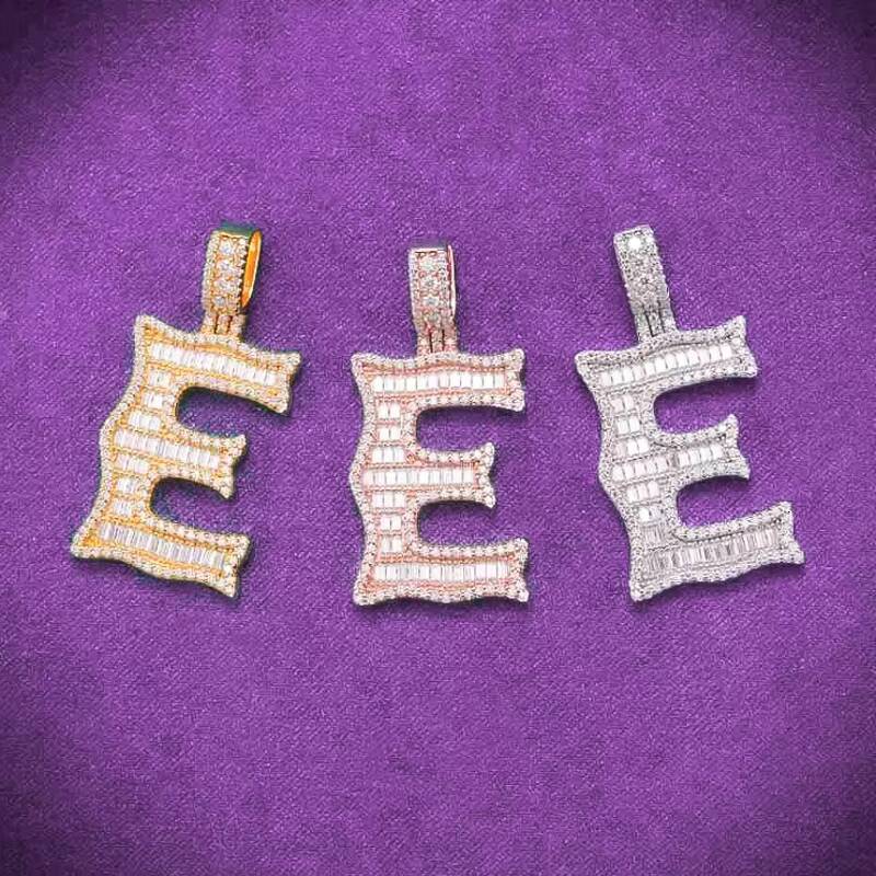 Pass Diamond Tester Hip Hop D Color Baguette Moissanite Mens Cluster Letter E Pendant With 925 Sterling Silver GRA