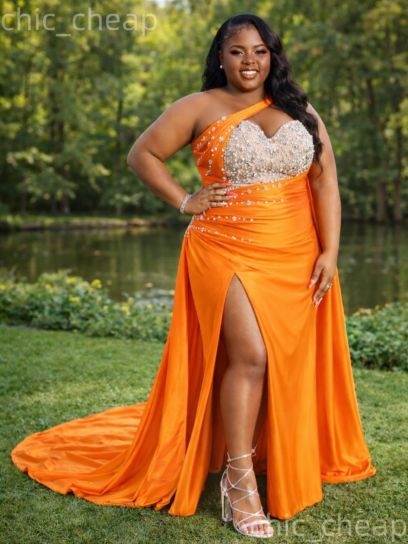 Orange Sheath Plus Size Prom Dresses 2026 One Shoulder Beaded Crystals Satin Evening Formal Party Second Birthday Engagement Gowns Dress For Special O