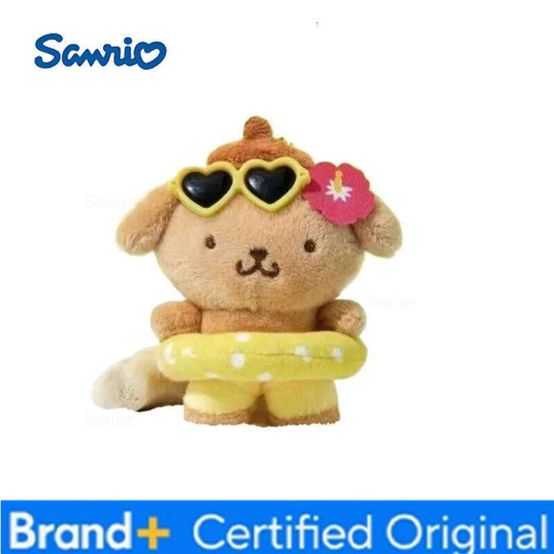 Sanrio Kawaii Hawaii Swim Ring Pompompurin Plush doll Pendant cute Dark skin Pudding Dog plush Keychain Stuffed Bags Bag Charm H260121