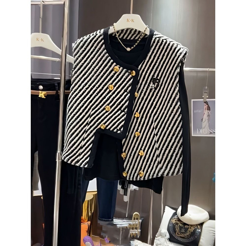 Spring Autumn Ladies Plaid Vests Small Fragrance Wind Heavy Woven Tweed Jacket O-neck Loose Sleeveless Fringed Waistcoat Coats 240810