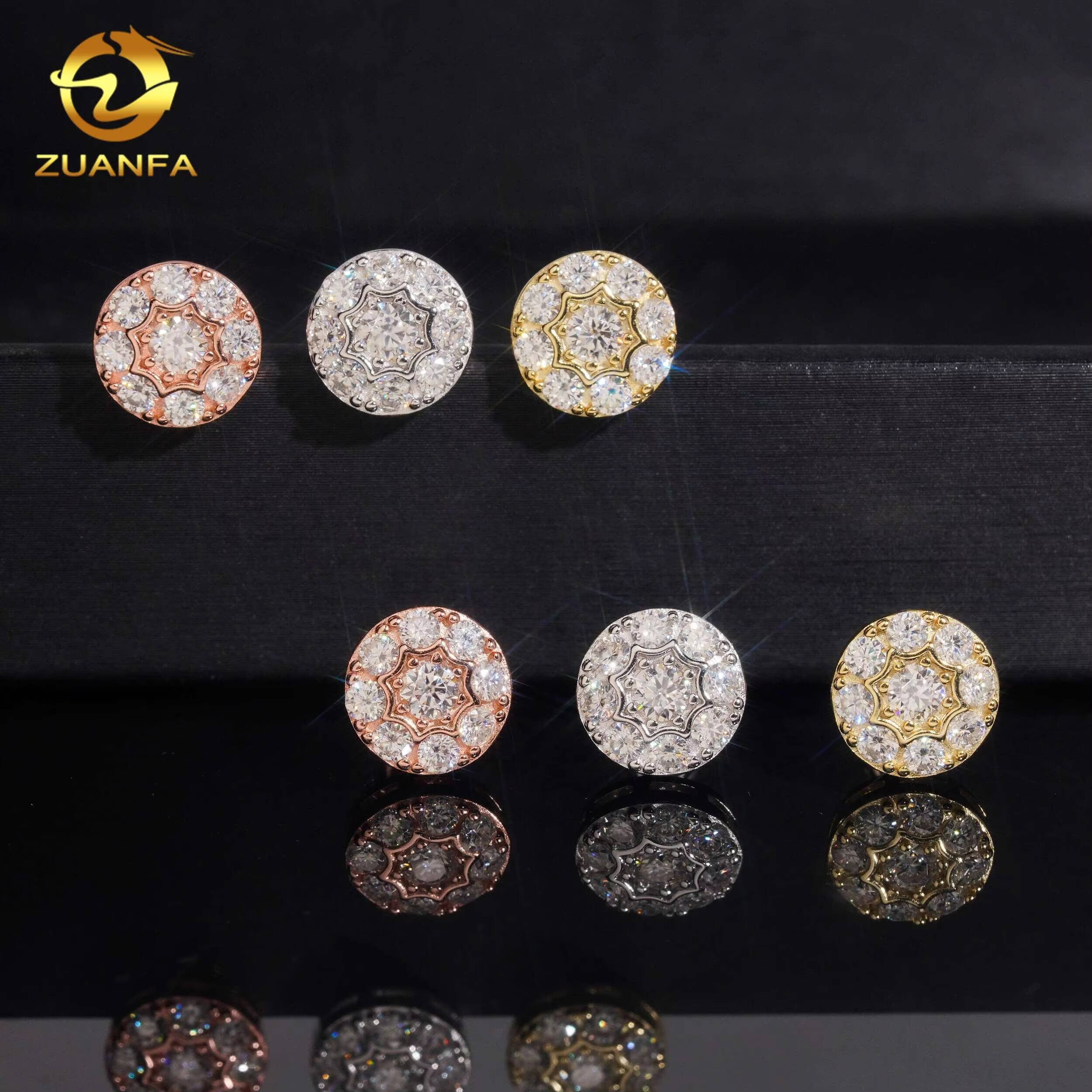 Fine Jewelry Round 10mm Screw Back Earring Gold Plated 925 Silver Pass Diamond Test Moissanite Iced Out Hip Hop Stud Earring