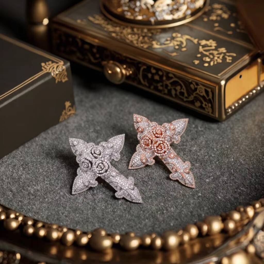 GRA D Color Moissanite Iced Out Mens Fine Cluster Flower Rose Cross Pendant With 925 Sterling Silver Pass Diamond Tester