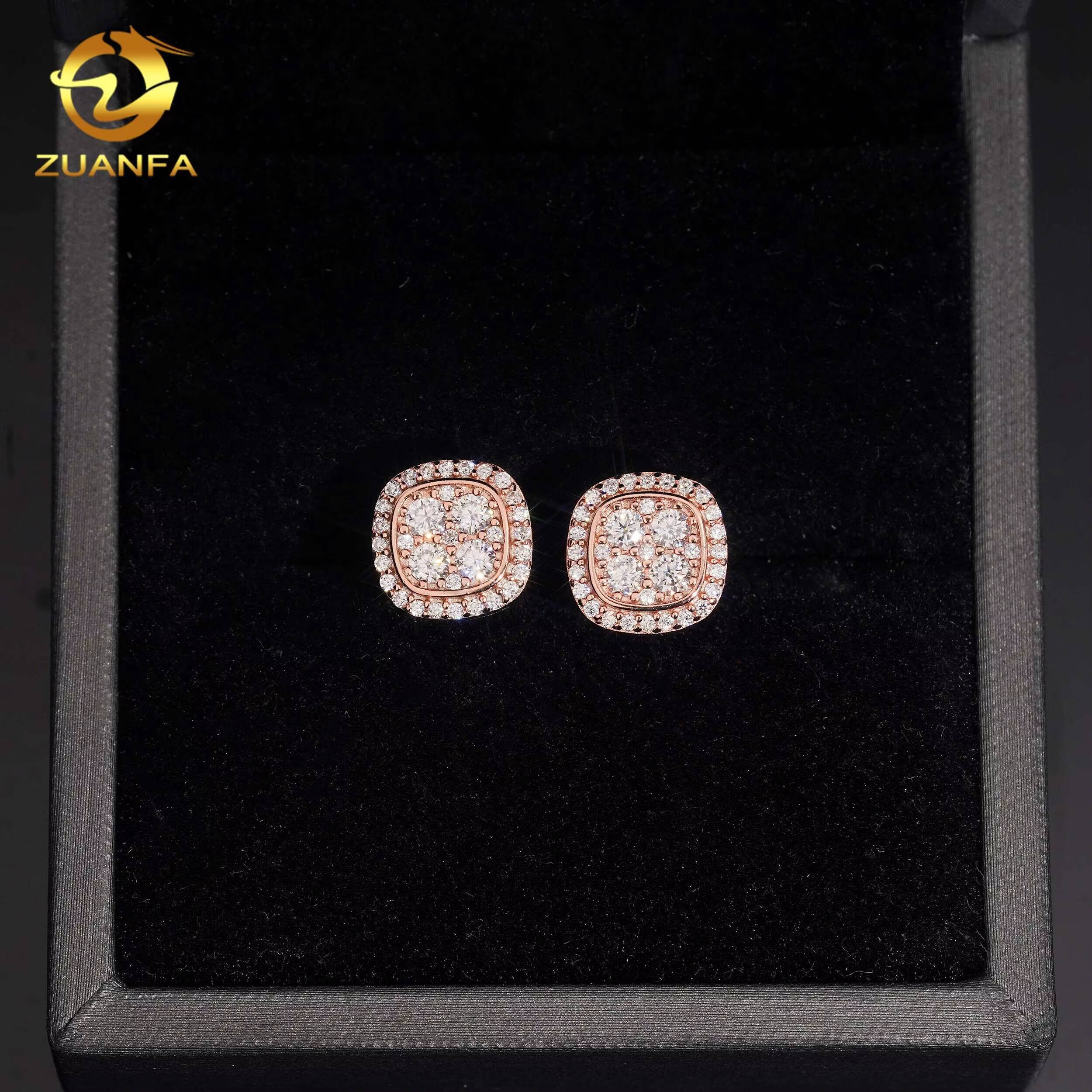 925 Silver Gold Plated 10mm Stud Earring Pass Diamond Test Moissanite Iced Out Hip Hop Screw Back Stud Earring