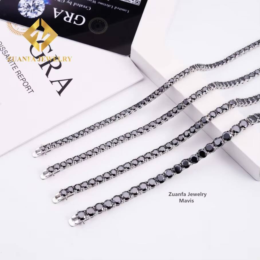 Pass Diamond Tester 925 Sterling Silver 3mm 4mm 5mm Black Moissanite Tennis Bracelet Fine Jewelry Men Women Moissanite Bracelet