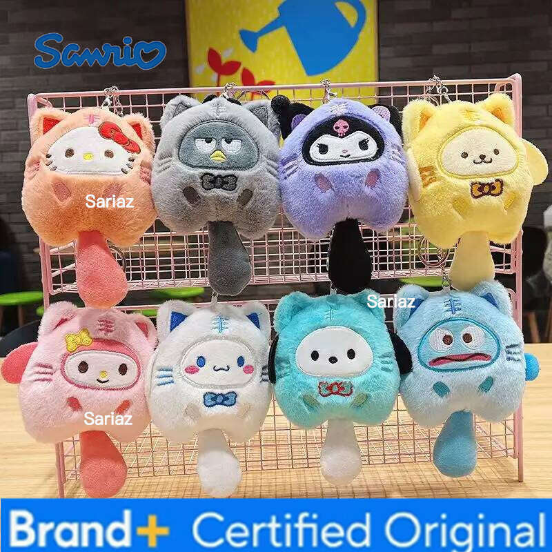 Sanrio Kawaii Cat Fish Keychain Round And Rolling Diagonal Bag Keychan Ornaments Pendant Decortoy Christmas Gift Anime Plush Toy H260121