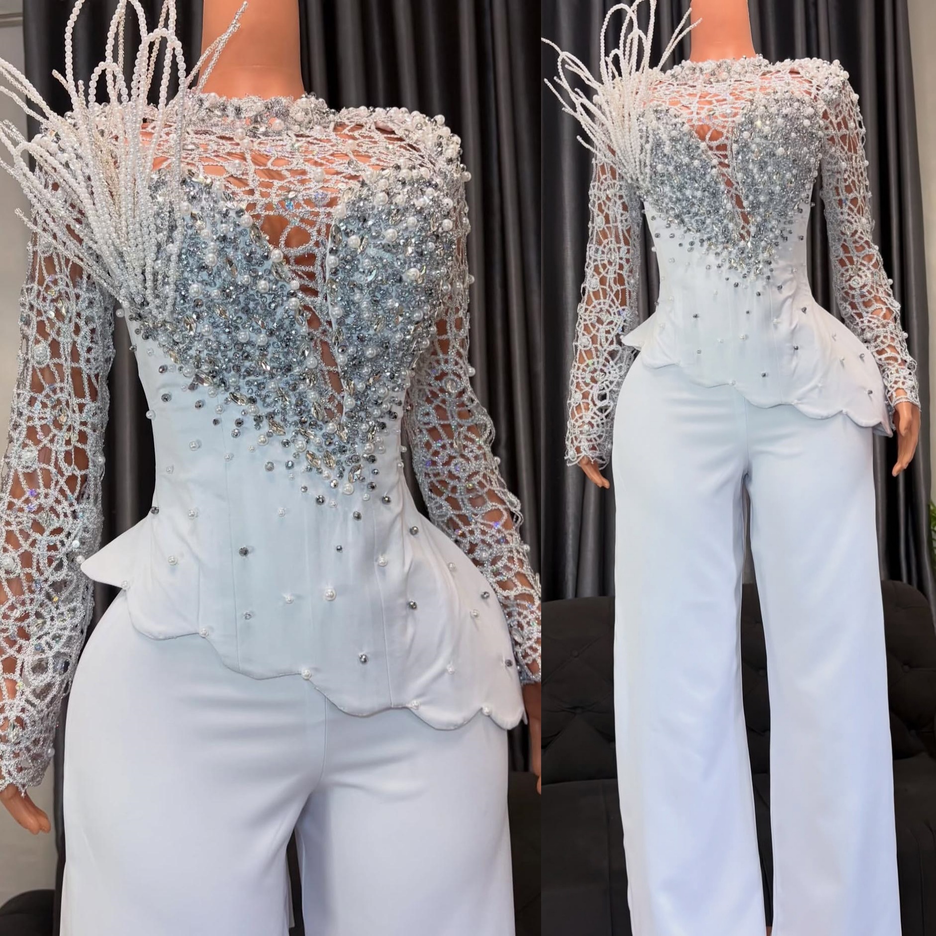 Aso Ebi Nigerian White Sheath Jumpsuits Prom Dresses 2026 Lace Crystals Satin Evening Formal Party Second Birthday Engagement Gowns Dress For Special 