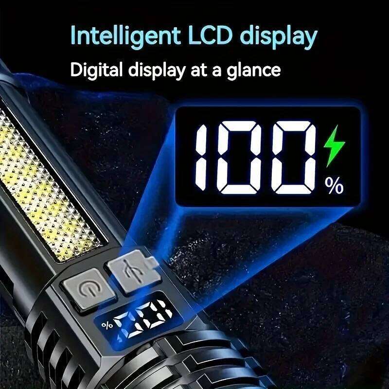 Super Bright COB LED Flashlight USB Rechargeable Zoomable With Side Light Waterproof Torch Camping Hiking Emergency Outdoor Z260121