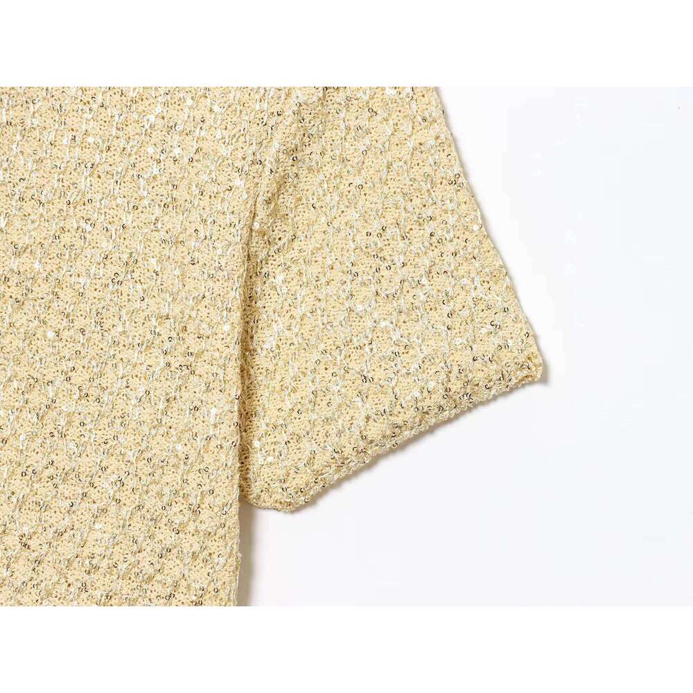 MYST&ZA2025 Summer New Product Temperament Elegant Jacket + Sequin Knitted Suspender Top Set