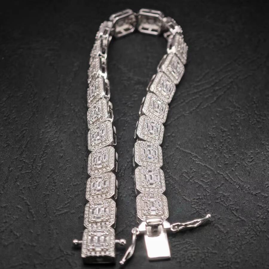Fine Jewelry GRA D Color Moissanite Mens Cluster Baguette Tennis Square Bracelet With 925 Sterling Silver Pass Diamond Tester