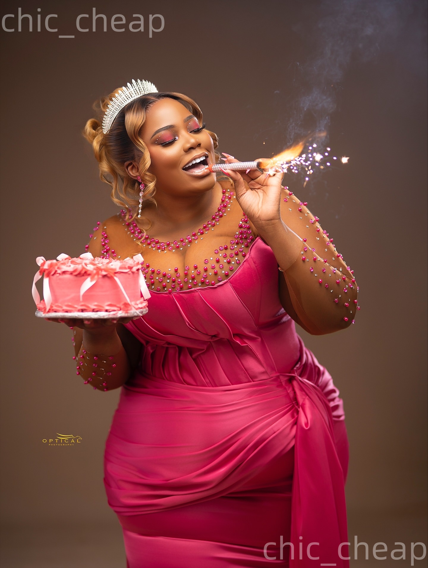 Fuchsia Mermaid Plus Size Prom Dresses 2025 Sheer Neck Pearls Crystals Satin Evening Formal Party Second Birthday Engagement Gowns Dress For Special O