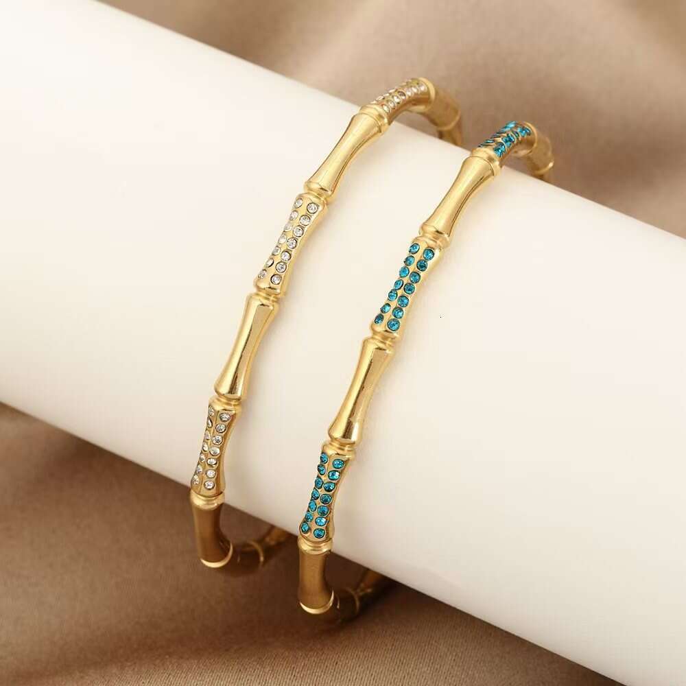 Jewelry Women's Bamboo Knot Diamond-Encrusted Gold-Plated Stainless Steel Bangle Bracelet High-End Niche Temperament Versatile Daily Wear & Gifti
