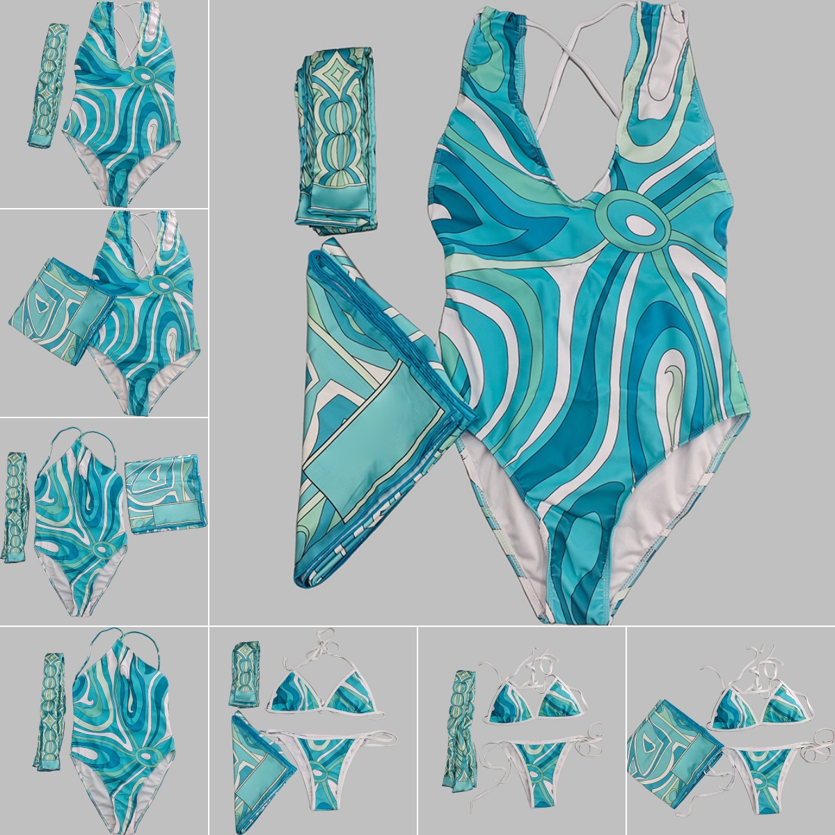 Women Sexy Swimwear Halter Scarf Swimsuits Holiday Vacation Beach Bathing Suit Luxury Sexy Bras Lingeries Contrast Color Swimsuit Bikinis