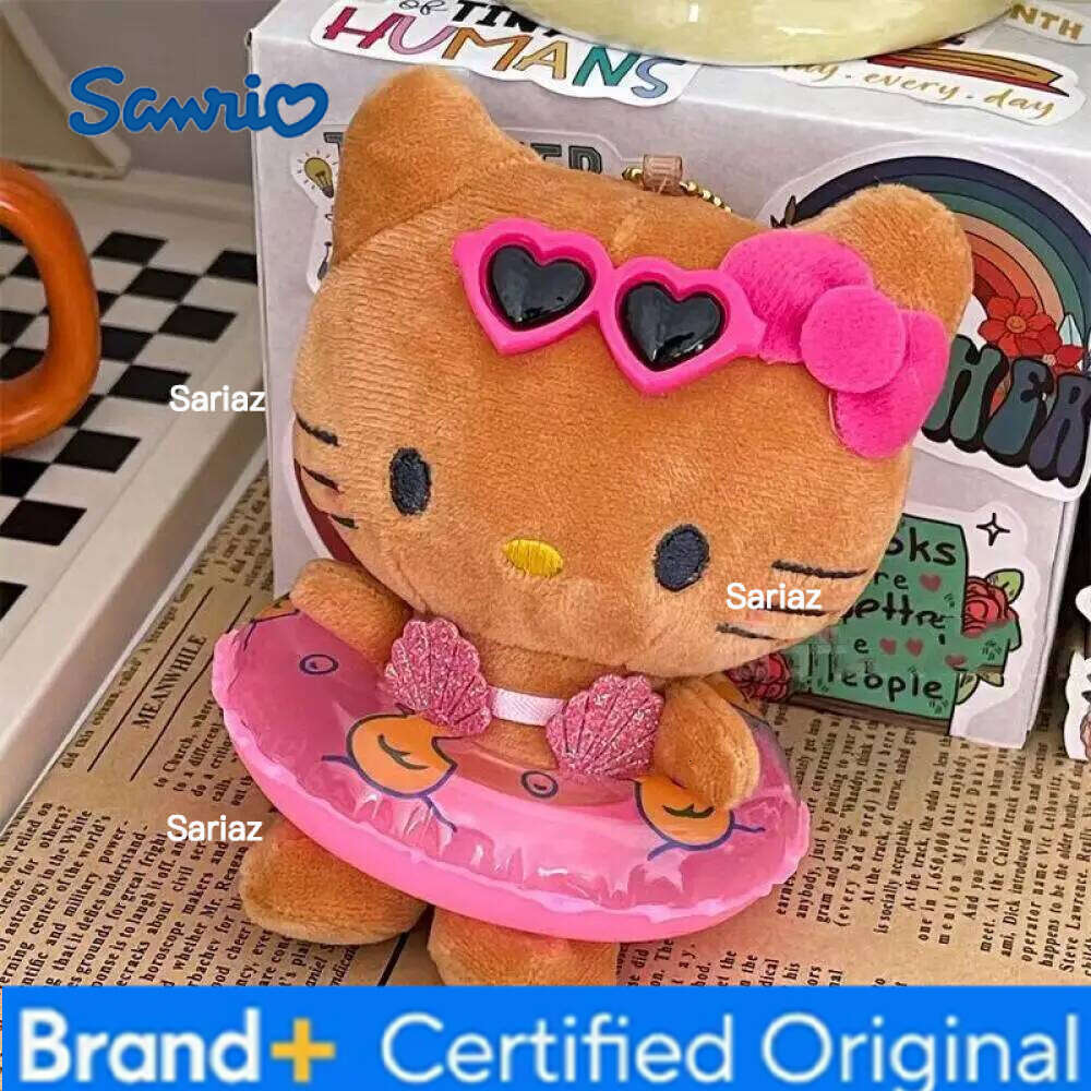 Sanrio Black Skin Swimming Ring Hello Keychain Summer Creative Kitty Cat Doll Bag Accessories Keychains Ornament H260121
