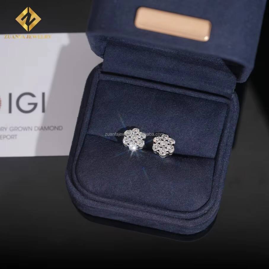 IGI Certificate 95mm Iced Out 925 Sterling Silver Lab Grown Diamond HPHT Honey Comb Setting Round Stud Earrings Screw Back Man