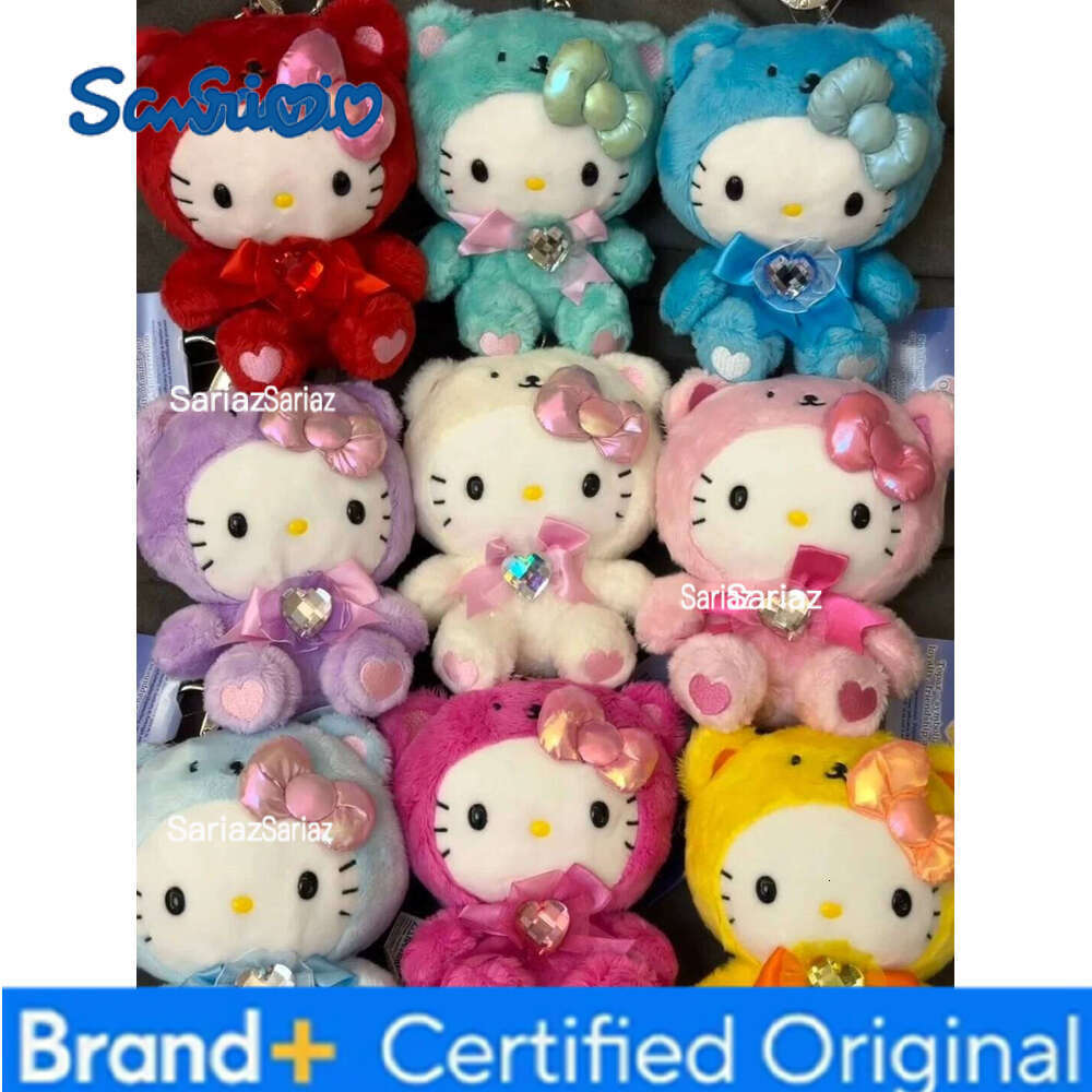 Sanrio rainbow Birthday Series colorful Hello Plushies Stuffed Pendant Gem Bow Kitty Plush Keychains kid birthday gift H260121