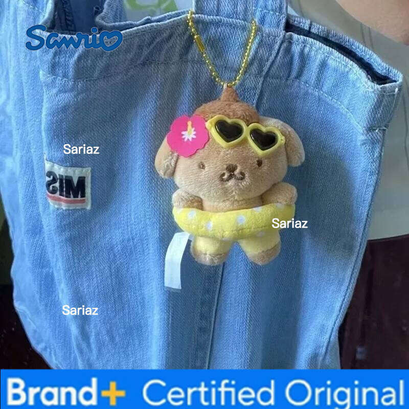 Sanrio Kawaii Hawaii Swim Ring Pompompurin Plush doll Pendant cute Dark skin Pudding Dog plush Keychain Stuffed Bags Bag Charm H260121