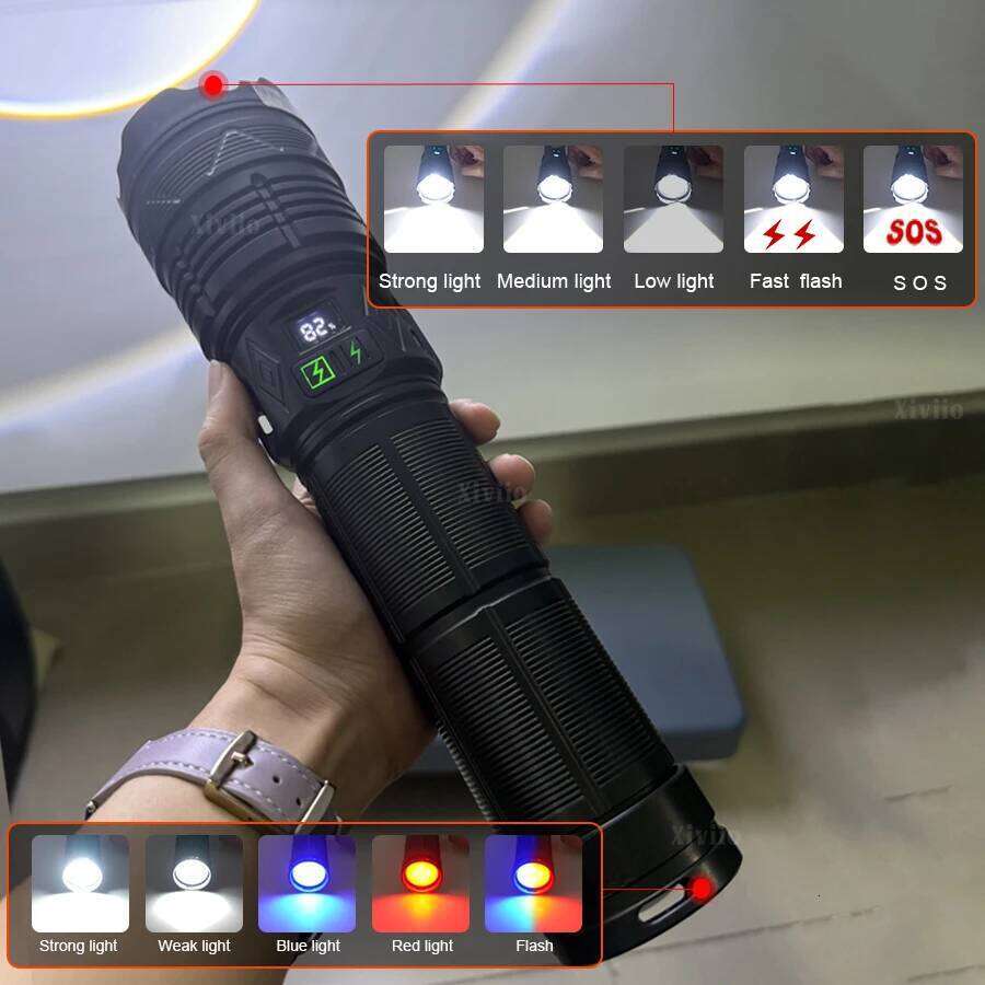 69000000LM 15000W Ultra Powerful Flashlight Telescopic Zoom Flash Lights Type-c Rechargeable LED Torch Outdoor Adventure Camping Z260121