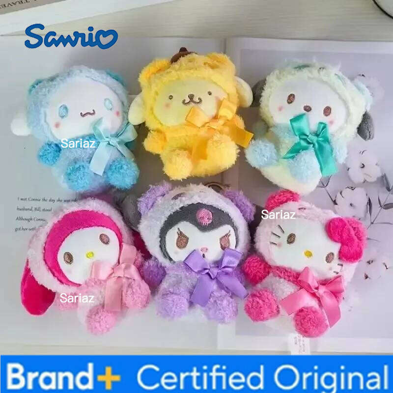 Sanrio Kawaii Keychain Plush Anime Kuromi Doll Keyring Hello Kitty Plushie Cinnamoroll KeyChains Bag Pendant Toy Gift for Girls H260121