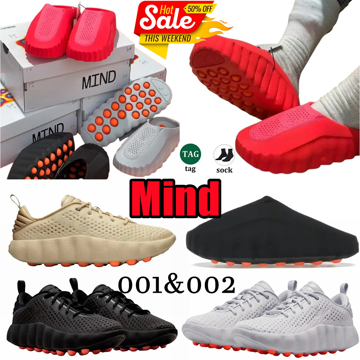 Designer Mind 001 002 Slippers Running Performance Slides Men Women Black Chrome Light Bone Smoke Grey Violet Ore Khaki Solar Red sneakers
