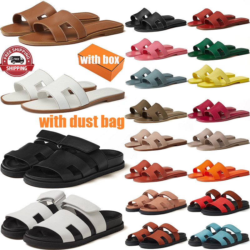 Free shipping with box womens designer slippers flat slides summer beach sandals women slide white black brown leather sandal