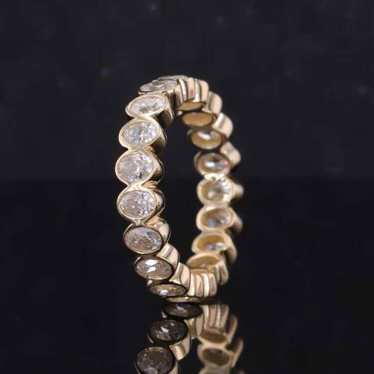 VOAINO 9k 14k 18k Yellow Gold Bezel Eternity Diamond Band Oval Lab Diamond Engagement Ring