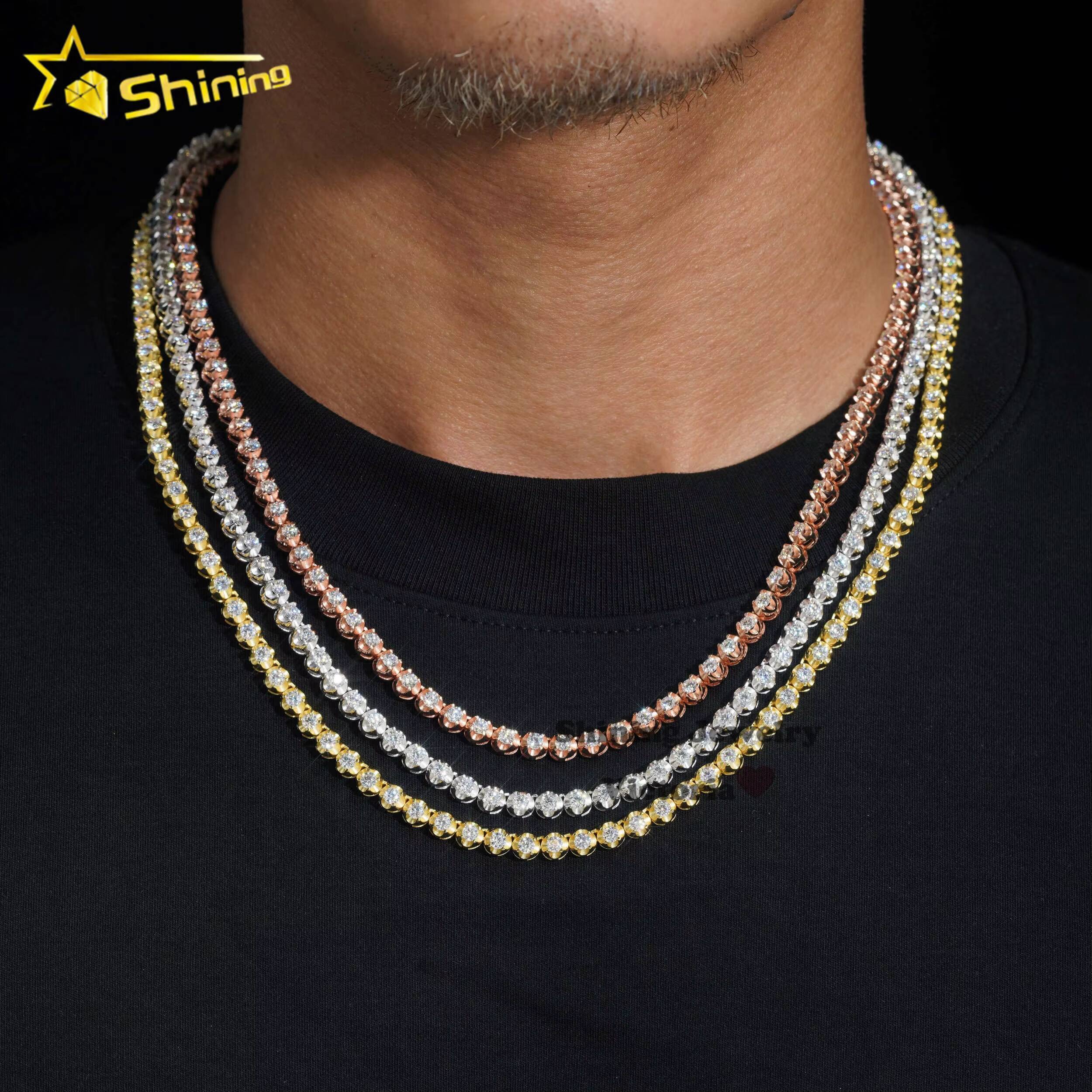 New Design Luxury Men Women Hip Hop Iced Out Fine Jewelry 3MM 4MM Lab Diamond S925 Silver Vvs Moissanite Tennis Chain Necklace