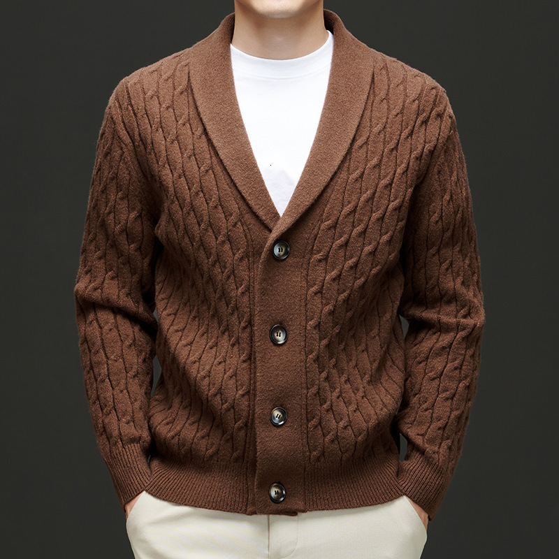 Mens Autumn Winter Cardigan Sweaters Warm Knitted Open Front Long Sleeve V-Neck Pullover in Solid Color for Men 251113