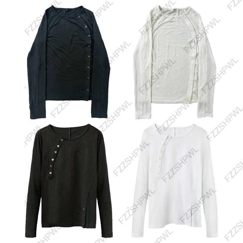 Retro mens Y2k long-sleeved round-neck T-shirt solid-color button punk top hip-hop Gothic casual streetwear 260119