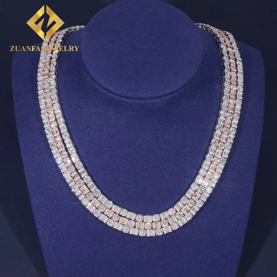 Iced Out Baguette Diamond 925 Silver Tennis Chain Moissanite Men Women Choker Necklace Trendy Moissanite Tennis Chain Necklace