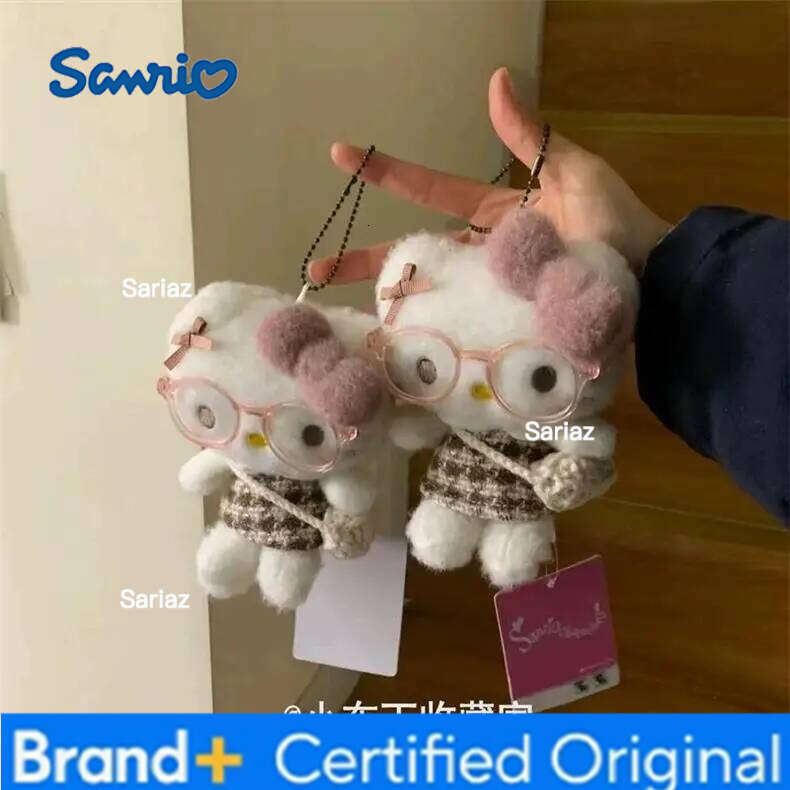 Sanrio Cute Cartoon Kawaii Cross Dressing Latte Glasses Hello Kitty Plush Doll Keychain Bag Pendant Toy Gift H260121