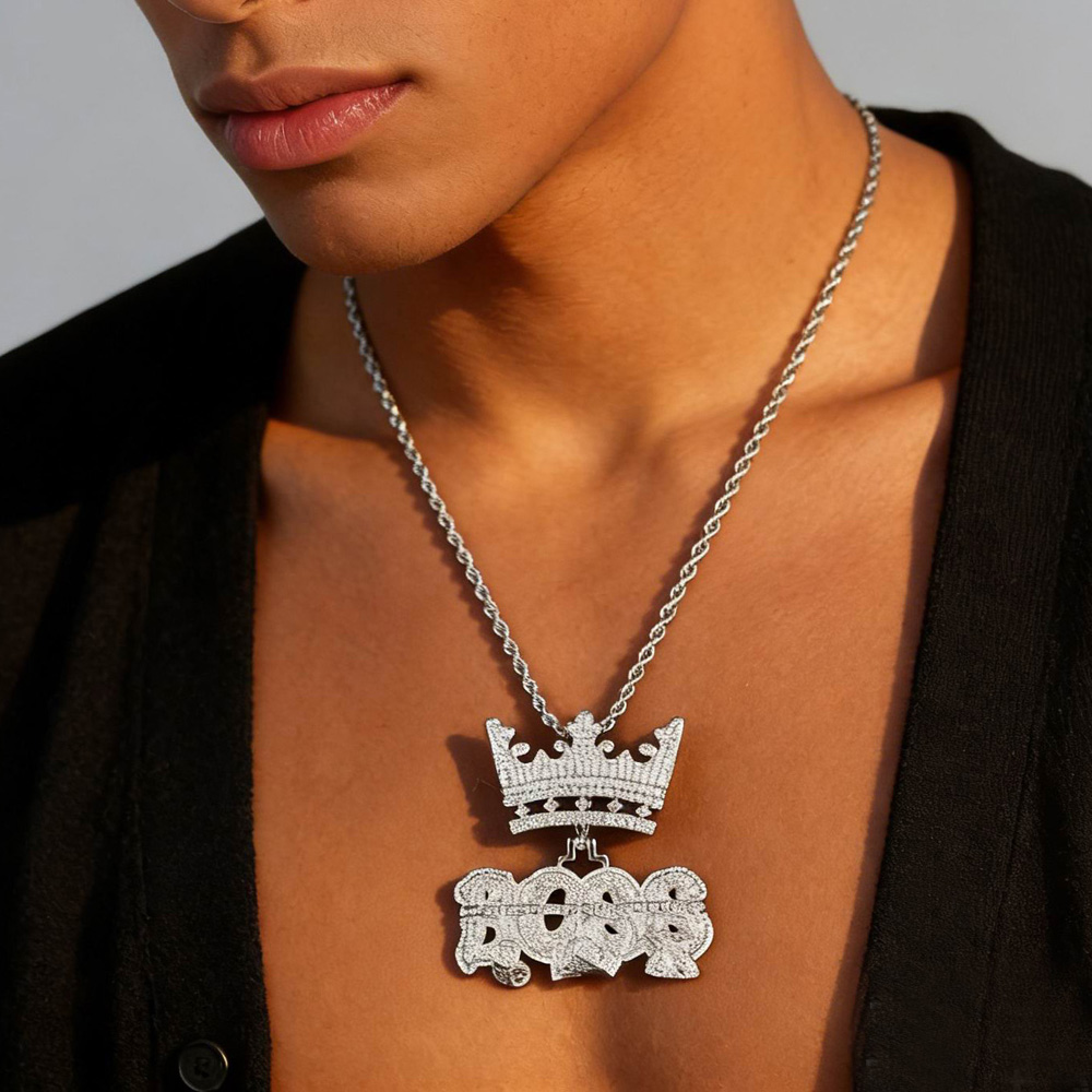NEW Men Hip Hop Crown Pendant Necklace with Rope Chain Iced Out Bling Necklaces Fashion Charm Jewelry