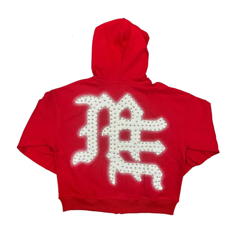 Mens Clothing MIXED EMOTION Hoodie Autumn Winter High Quality Letter Print Diamond Cardigan Red Hooded Sweatshirt Tops 260120
