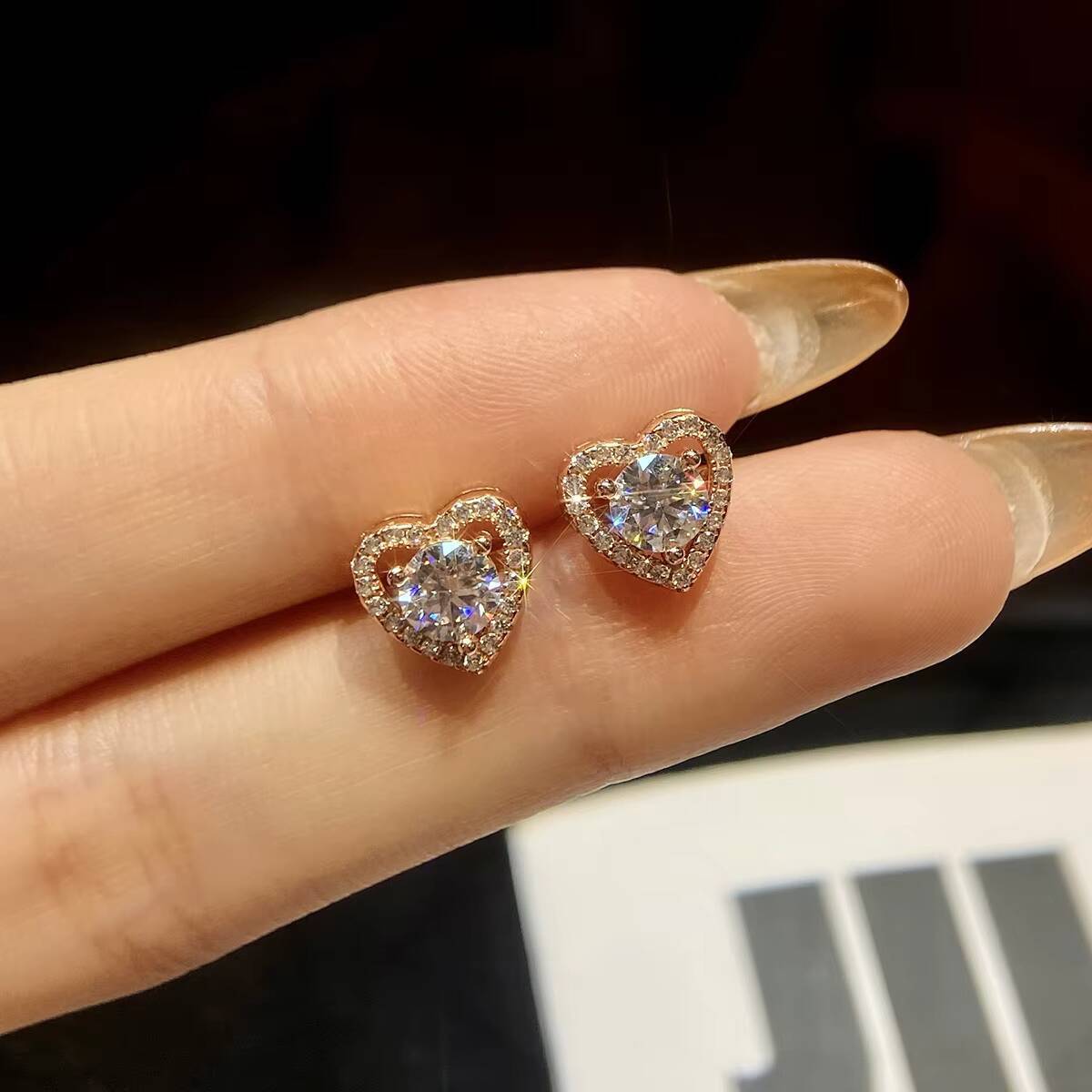 Stylever 05CT Color Moissanite Diamond Unusual Heart Halo Stud Earrings for Women 925 Sterling Silver Wedding Luxury Jewelry