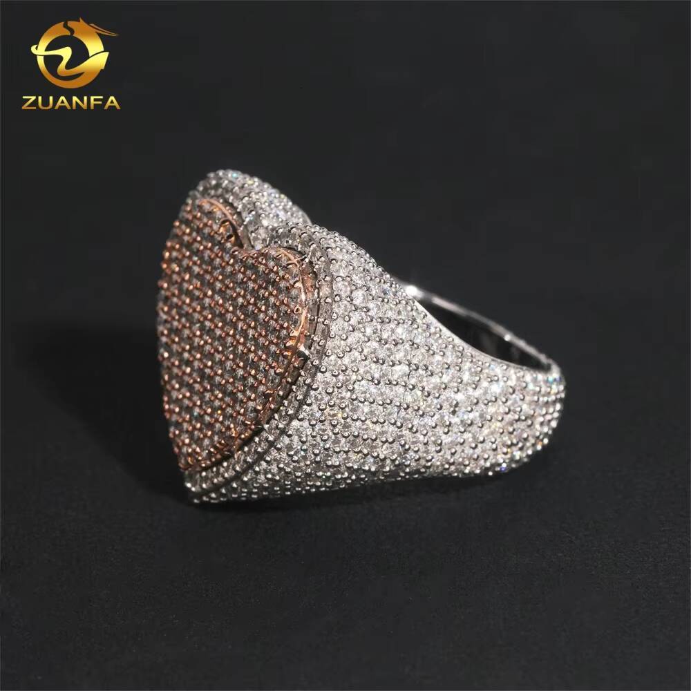 High Quality Two Tone Heart Shape Iced Out Moissanite Jewelry 925 Silver Ring Fine Hip Hop Jewelry VVS Moissanite Diamond Ring