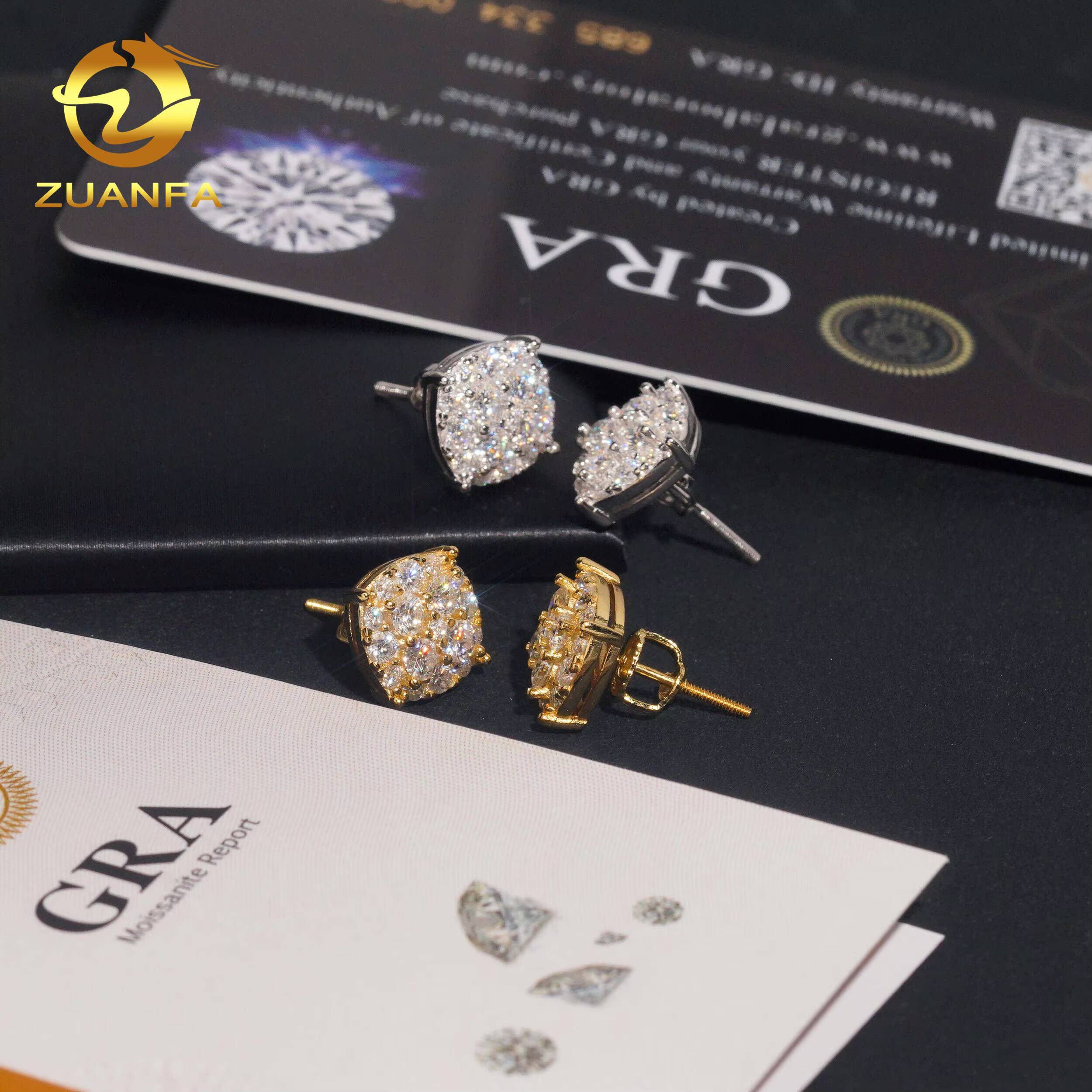 Flashy Big Stone Moissanite Earrings Hoops Drop Earrings Cross Real Gold Plate 925 Hip Hop Jewelry GRA Certificate