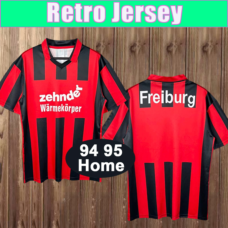 1994 1995 FreiBUrg Mens Retro Soccer Jerseys Home Black Red Vintage Football Shirts Short Sleeves Adult Uniforms
