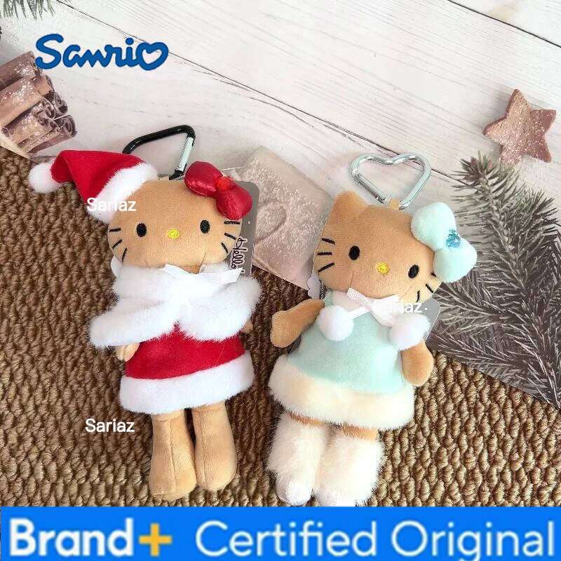 Sanrio New 15CM Kitty Keychain Tree Long Legs Xmas Cartoon Santa Claus Plush Doll Backpack Charm Christmas Gift H260121