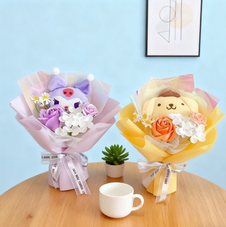 Cartoon Rabbit Dog Plush Toy Creative Flower Graduation Bouquet Home Decoration Valentine's Day Christmas Graduation Gift 220601