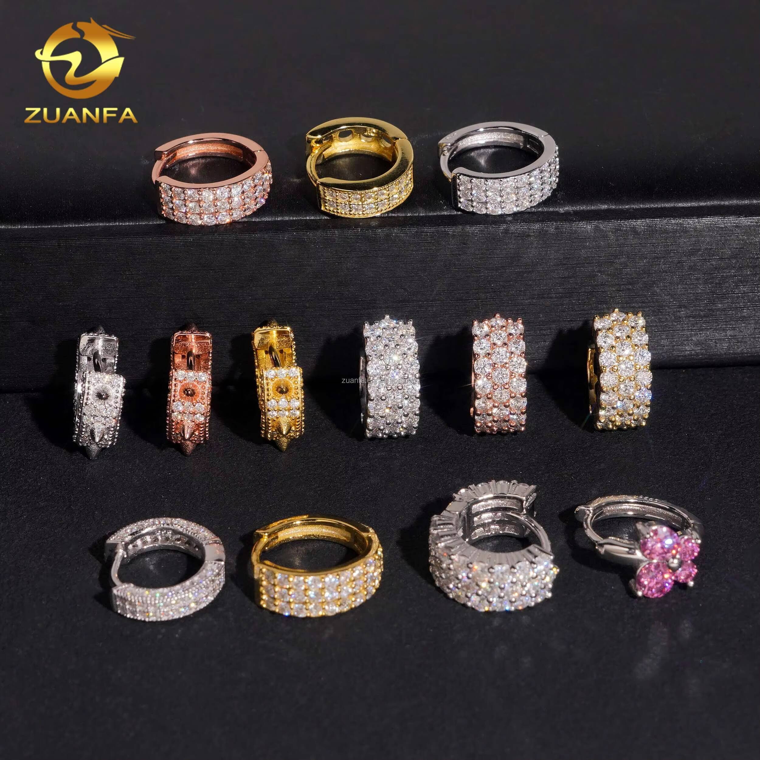 Bulk Stock Pass Diamond Tester GRA Certificate Hip Hop Iced Out Jewelry 925 Sterling Silver VVS Moissanite Diamond Hoop Earrings