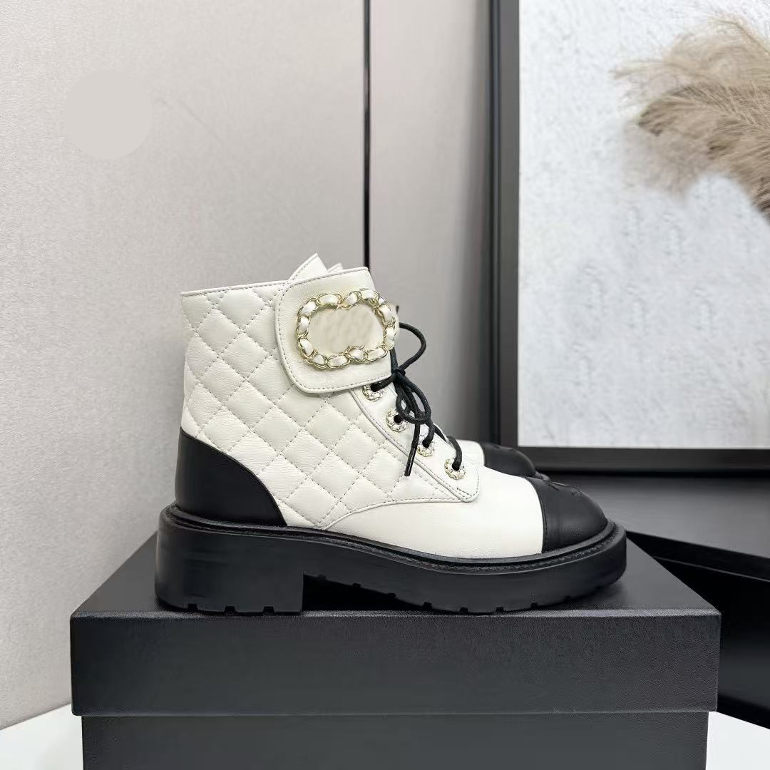 Designer ankle boots diamond pattern Martin boots versatile British style color-blocked fashion platform boots women's ankle boots 01