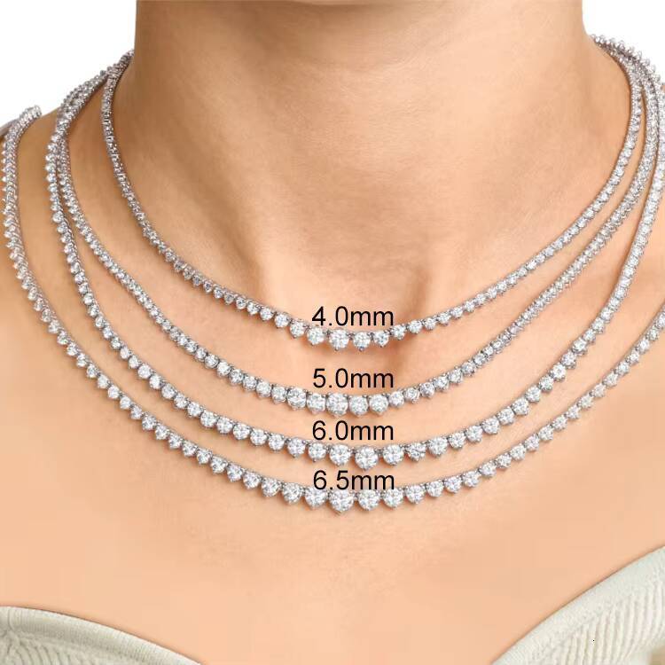 14k White Gold Iced Out 2mm 3mm 4mm 5mm 6mm Lab Grown Diamond Tennis Necklace Chain