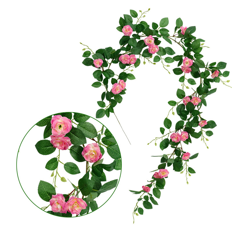 Artificial Hanging Rose Flower Vines for Room Decor Wholesale Fake Floral Vines for Home Living Room Office Wall Bookshelf Indoor Farmhouse Decorations