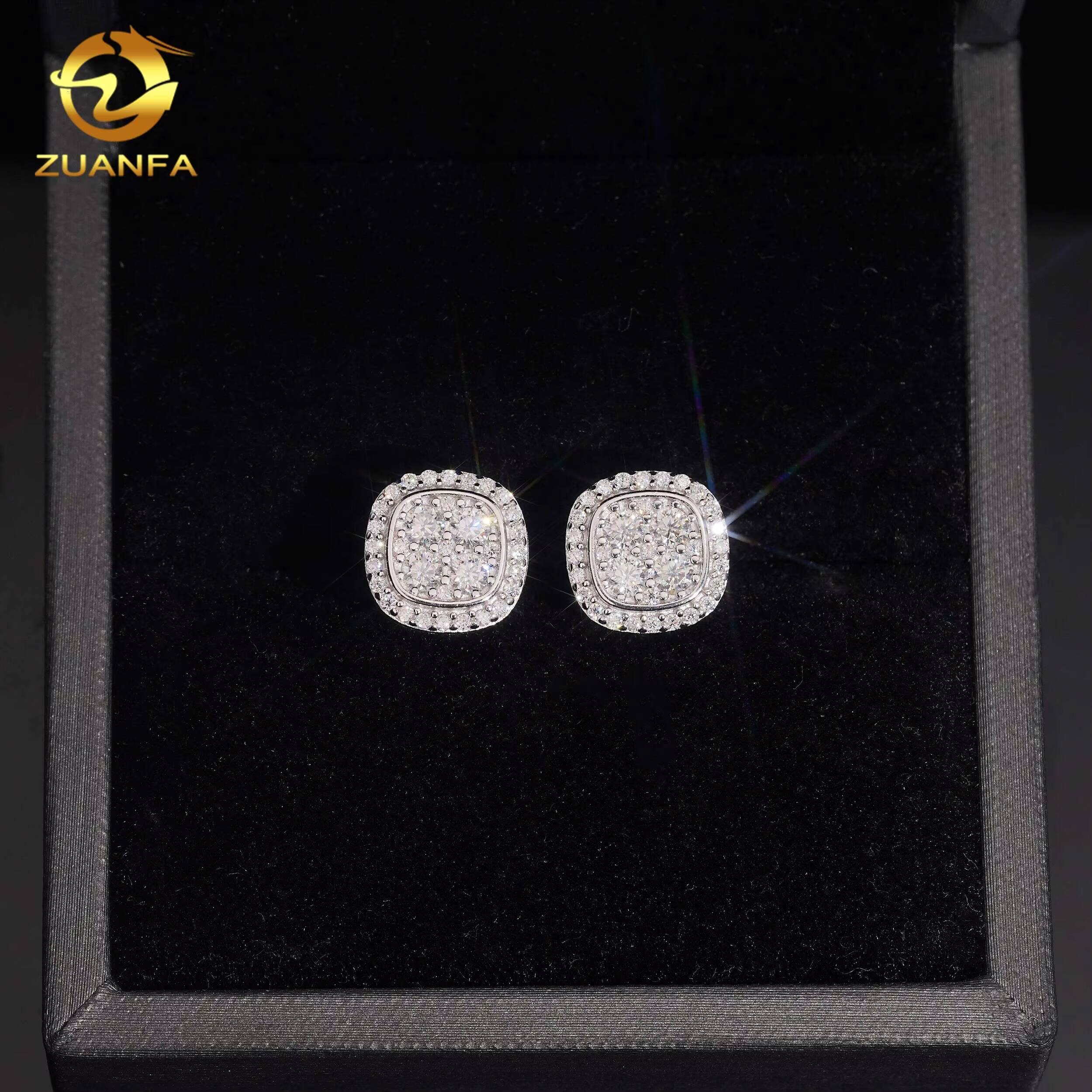 925 Silver Gold Plated 10mm Stud Earring Pass Diamond Test Moissanite Iced Out Hip Hop Screw Back Stud Earring