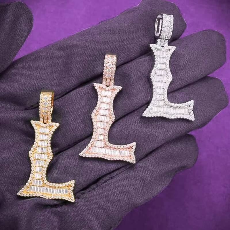 Pass Diamond Tester Hip Hop D Color VVS Moissanite Baguette Letter L Pendant With 925 Sterling Silver GRA Women Men