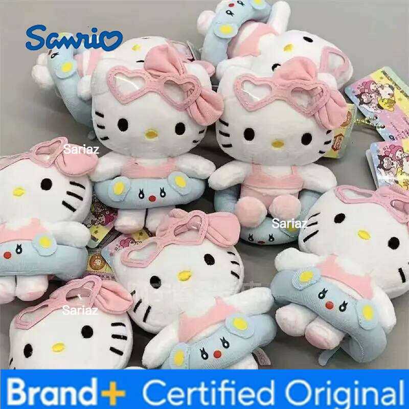 Sanrio Hello Kitty Cartoon Plush Doll Filling Keychain KT Cat Keyring Hawaii Swim Ring Series Dark Skin Toy Birthday Gift H2601211