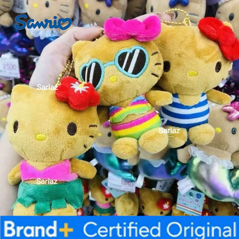 Sanrio 10CM Hello Bikini Doll Keychain Pendant sunglasses holiday Dark skin Kitty KT Stuffed Kawaii Plushies Bag charm H260121