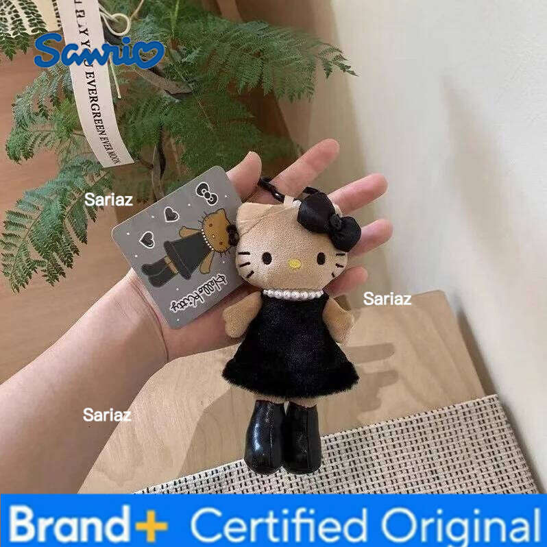 Sanrio Hello Kitty Kawaii Leopard Print Black Skin Love Button Long Legged Cat Plush Chaining Key Chain A Birthday Gift for Girls H260121