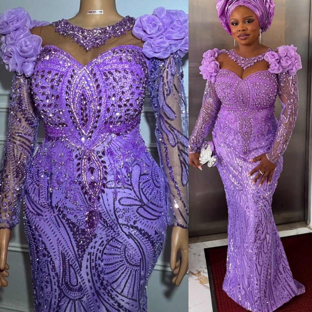 Aso Ebi Prom Nigerian Mermaid Dresses 2026 Beaded Crystals Lavender Evening Formal Party Second Birthday Engagement Gowns Dress For Special Occasions